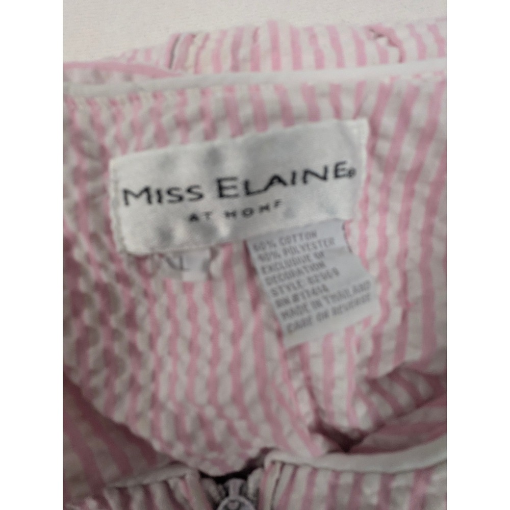Miss Elaine At Home Pink White Seersucker Zip Front Robe Embroidered Pocket L - Picture 11 of 13